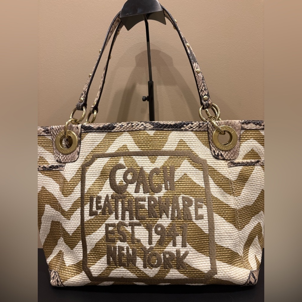 Coach Limited Edition Zebra Print Raffia Straw Tote Bag - Picture 2 of 8